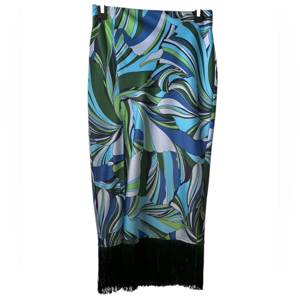 HOUSE OF HARLOW Maxi Geometric Pattern Elastic Waist Fringes Skirt BNWT